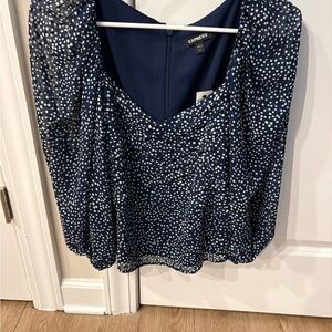 Express Navy and White Dotted Blouse